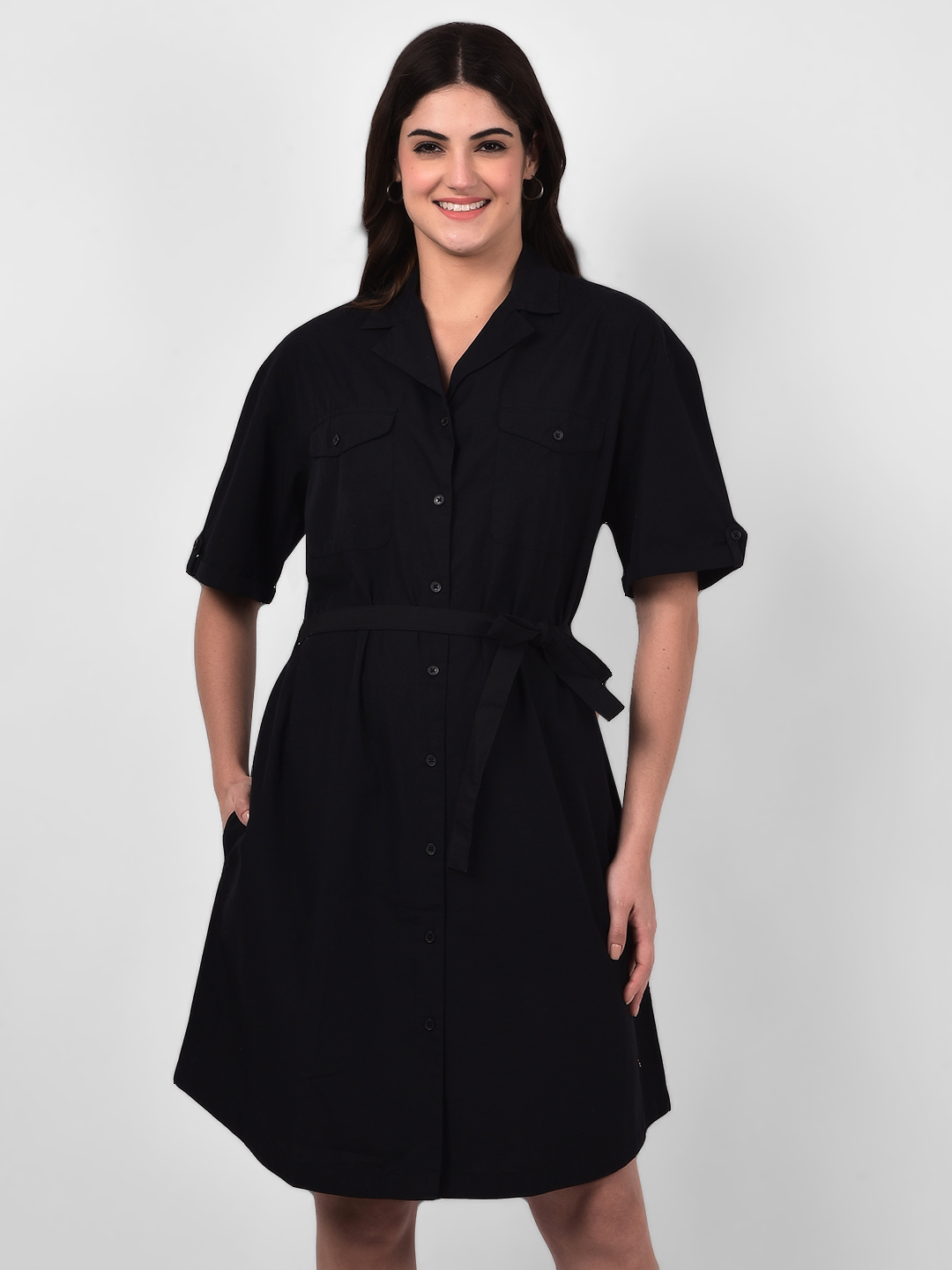 Numero Uno Women Black Utility Shirt Dress
